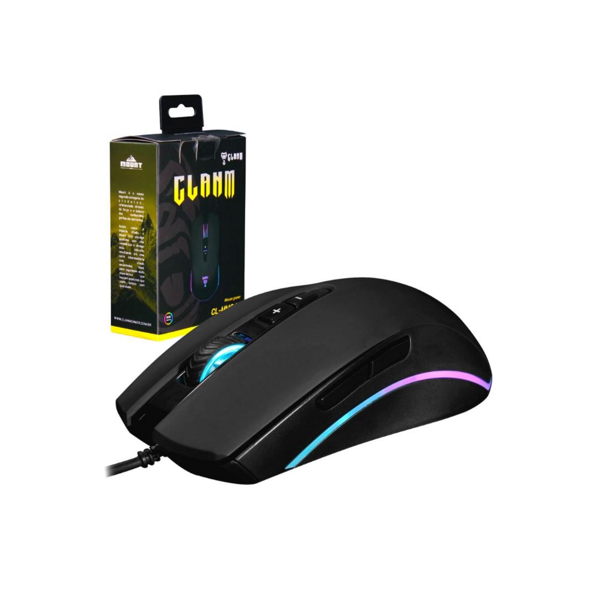 Em Load Mouse Mouse Gamer Clanm Mount Cl-Mm046 Com Fio 1,5M Led Rgb Preto – Ecomando