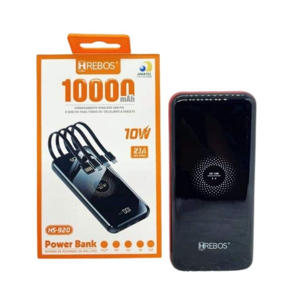HS-920 Power Bank – 10.000mAh – Cabos + Wireless – Ecomando