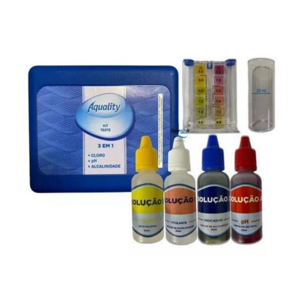 Kit Teste de Piscina 3 em 1 Cloro Ph e Alcalinidade Aquality - Image 2